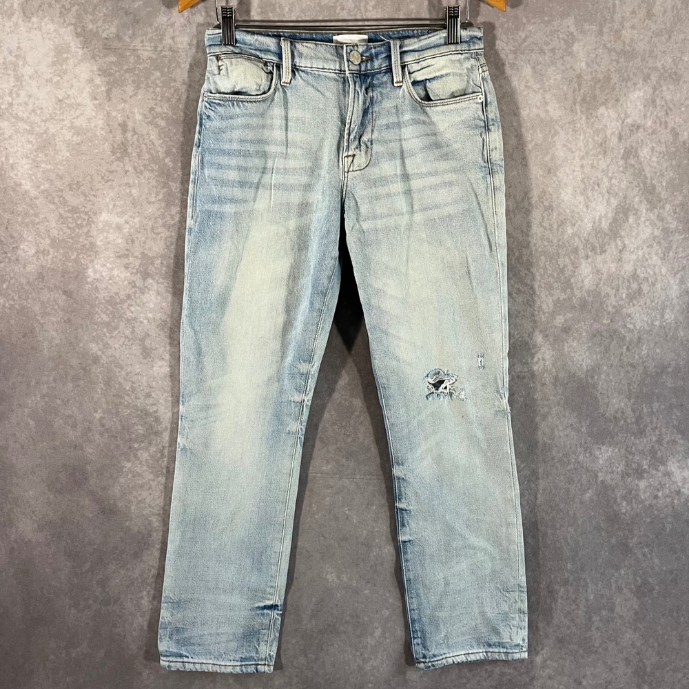 FRAME Le High Straight Women 25 Light Wash Blue Distressed Jeans Winslow LHST207